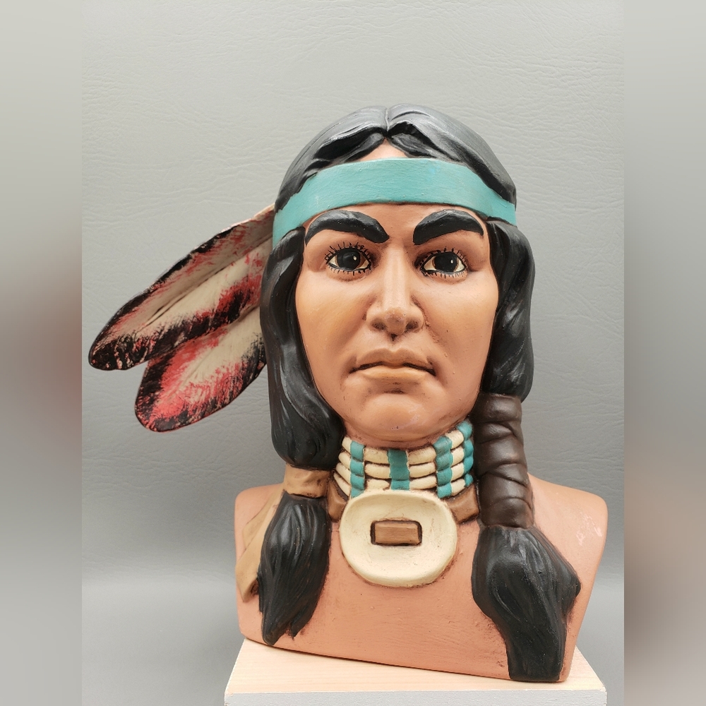 Vintage Native American Indian Chief Statue PROVINCIAL MOLD Ceramic Bust Head 9"